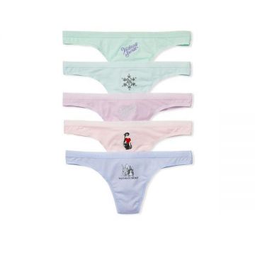 Chiloti tanga Victoria's Secret, 5-Pack No-Show Thong, Multicolori, L Intl