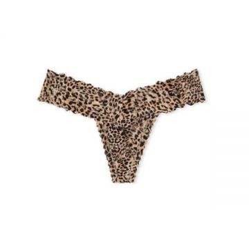 Chiloti tanga Victoria's Secret, Lace-up Thong Panty, Animal Print, M Intl