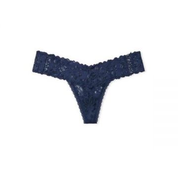 Chiloti tanga Victoria's Secret, Lace-up Thong Panty, Bleumarin, M Intl