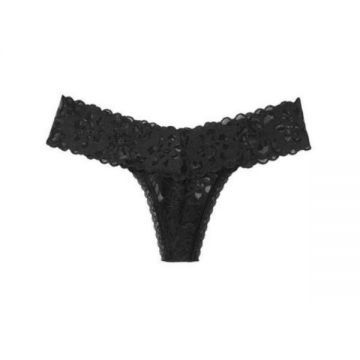 Chiloti tanga Victoria's Secret, Lace-up Thong Panty, Negri, M Intl