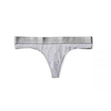 Chiloti tanga Victoria's Secret, Logo Cotton Thong Panty, Gri, M Intl