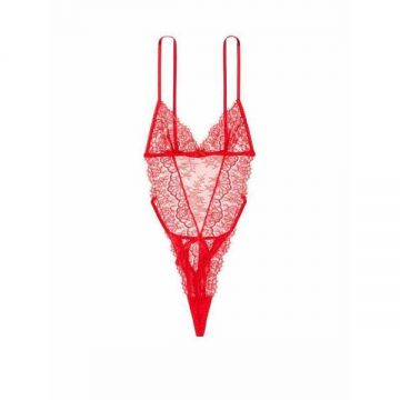 Costum Sexy, Victoria's Secret, Unlined Corded Lace Teddy, Red, Marime S