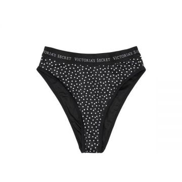 Slip de baie Victoria's Secret, Logo High Waist Cheeky Swim Bottom, Negru, M INTL