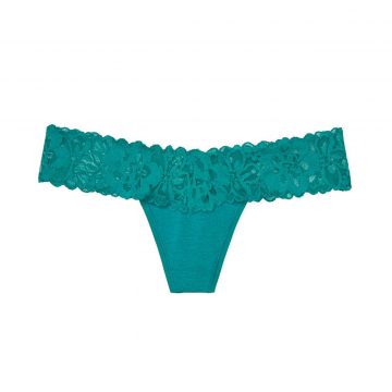 Stretch cotton lace-waist thong panty xs