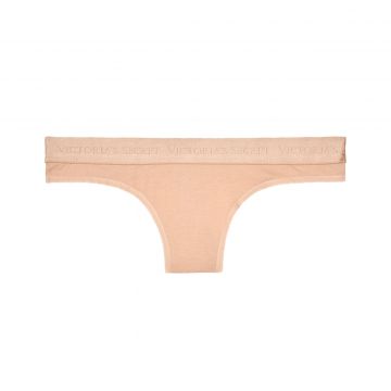 Stretch cotton logo thong panty l