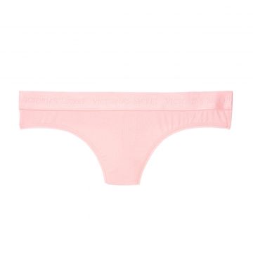 Stretch cotton logo thong panty l