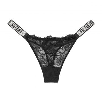 Bombshell shine strap lace thong panty l