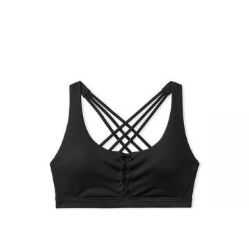 Bustiera sport dama, Victoria's Secret, Strappy Back Heathered Bra, Black XS INTL