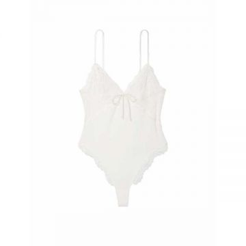 Costum Sexy, Victoria's Secret, Lace Plunge Bodysuit, Coconut White, Marime XS