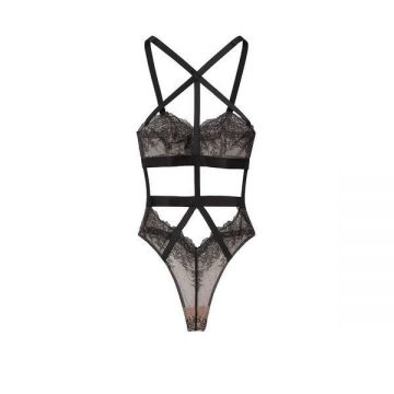 Costum Sexy, Victoria's Secret, Strappy High Neck Teddy, Black, Marime XS