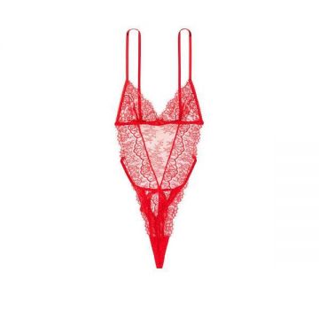 Costum Sexy, Victoria's Secret, Unlined Corded Lace Teddy, Red, Marime L