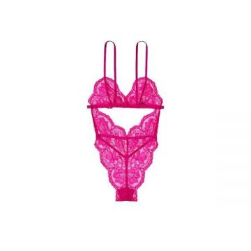 Costum Sexy, Victoria's Secret, Unlined Cutout Lace Teddy, Bright Violet, Marime M