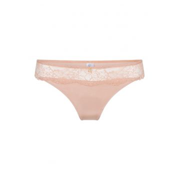 Chiloti tanga satinati cu talie medie si insertie de dantela 31479