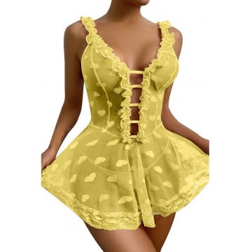 Lenjerie sexy dama - rochie cu bretele si decolteu in V - model cute romantic hearts - imprimeu inimioare - EFAYN