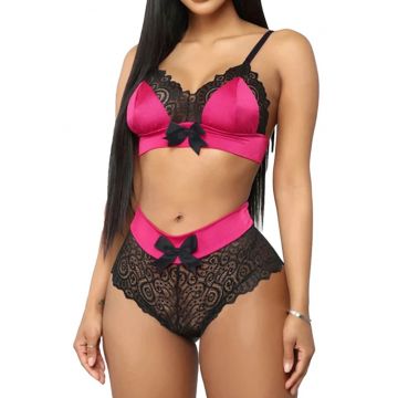 Lenjerie sexy dama - set 2 piese - chilot talie inalta si sutien reglabil - model senzual cu fundite - tematica nopti romantice - EFAYN