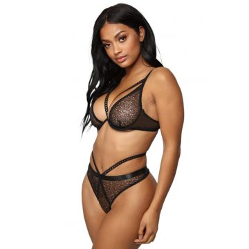 Set lenjerie sexy 2 piese - sutien si chilot - cu plasa - negru - EFAYN