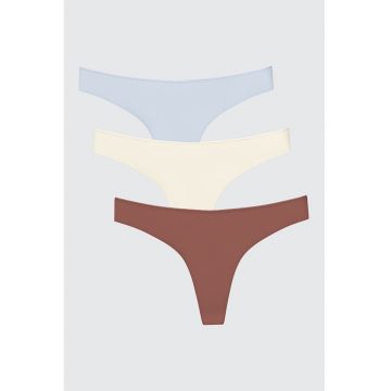 Set de chiloti tanga cu model uni - 3 perechi Set de chiloti tanga cu model uni - 3 perechi