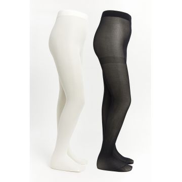 Set de dresuri cu model uni - 2 perechi - Alb - Negru - Set de dresuri cu model uni - 2 perechi - Alb - Negru -