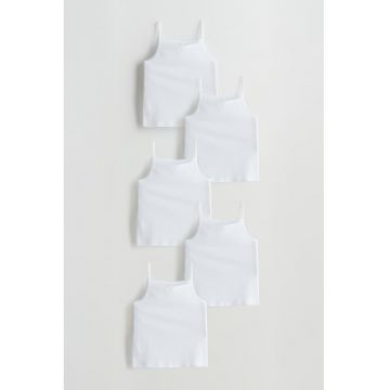Set de top-uri din bumbac cu model uni - 5 piese - Alb - Set de top-uri din bumbac cu model uni - 5 piese - Alb -